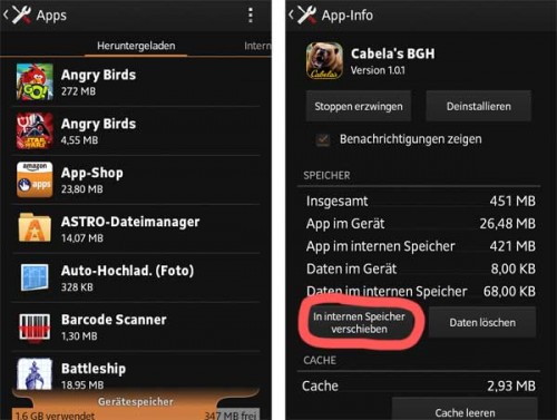 Apps unter Android 4 in den internen Speicher verschieben