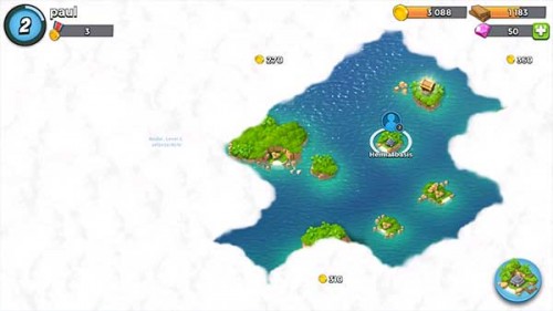 Die Gefechtskarte mit den Inseln in Boom Beach - Ihr müsst weitere Inseln gegen Gold freischalten