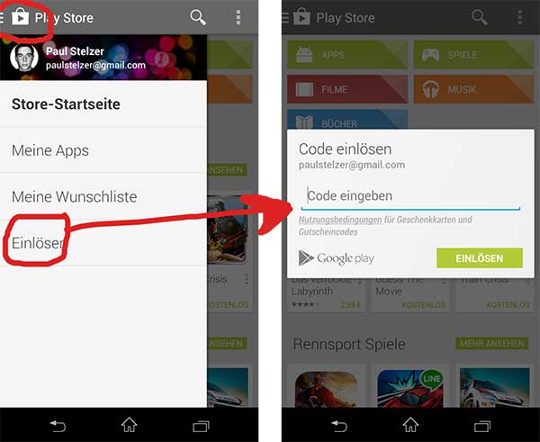 Tutorial: Google Play Gutschein - Guthaben einlösen - So ...