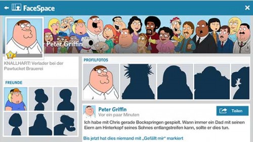 Lustiges Gimmick in der Family Guy App: Das FaceSpace - Das soziale Netzwerk der Bewohner