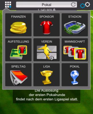 Goal Fußball Manager - Screenshot Menue