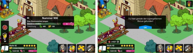Super Geheimer Bonus beim Simpsons Springfield Steinmetze Update (EA Mobile)