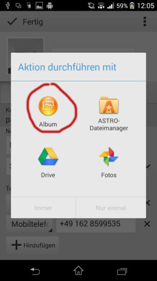 Android: Bild mit DRM Beschränkung bei Kontakten hinzufügen