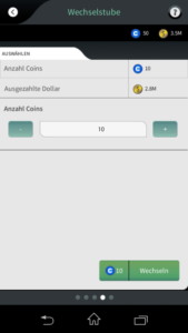 Goal One DFB Fußball Manager - Screenshot Coins gegen Geld tauschen