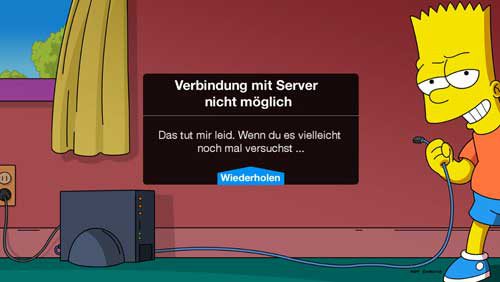 Verbindung mit Server nicht möglich ist die häufigste Fehlermeldung in Simpsons Springfield