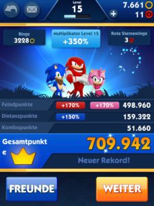 Sonic Dash 2 Sonic Boom: So berechnet sich der Highscore - Multiplikator und Boni der Charaktere haben EInfluss auf die drei verschiedenen Punkte