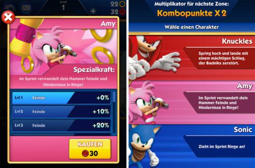 Nimmst du Amy in dein Sonic Dash 2 Team auf und upgradest diese, bringt diese einen Bonus auf die Feindepunkte - Im Lauf musst du diese nicht einsetzen