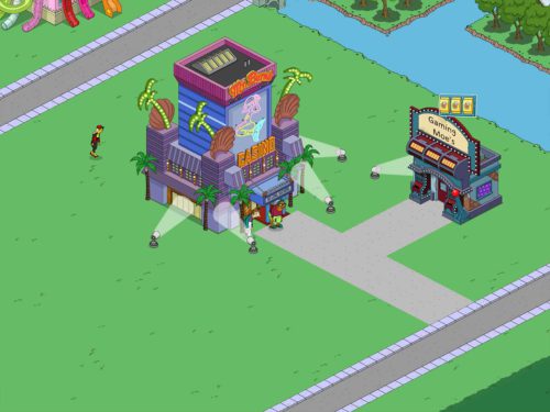 Warte bei Burns Casino und tippe die Glücksspieler in Simpsons Springfield an