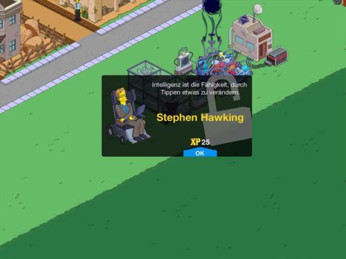 Stephen Hawking kommt durch das Simpsons Springfield SciFi Event zu Beginn der Storyline hinzu