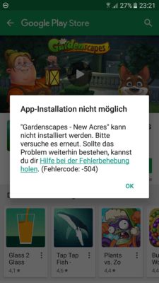 Manchmal kommt es vor, dass im Google Play Store der Fehlercode 504 Installation nicht möglich angezeigt wird