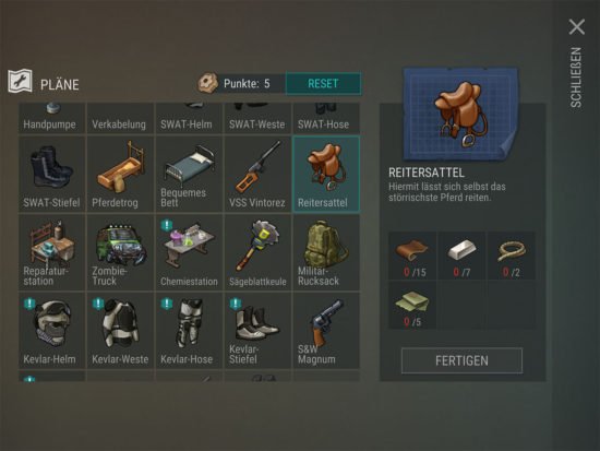 Last Day On Earth: Liste der Pläne – Tipps, Empfehlung, Beschreibung