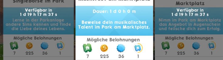 Unter Missionen und oben Ereignisse werden dir alle besonderen Ereignisse in Sims Mobile angezeigt