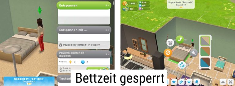 Die Sims Mobile: Doppelbett Bettzeit gesperrt – kein Techtelmechtel möglich