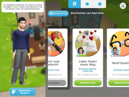 Baue eine Beziehung mit einem anderen Sim in Sims Mobile auf - Du siehst die Beziehung bspw. in deinen Geschichten