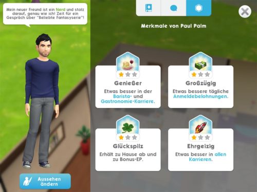 Deinen Sims kannst du Merkmale zuweisen, wodurch dieser bestimmte Dinge schneller erledigen können