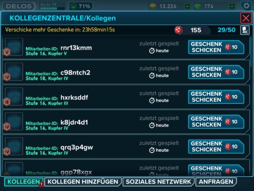 Westworld Mobile: Kollegen (Freunde) finden und Sozialpunkte senden
