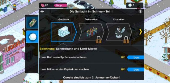 Simpsons Springfield Die Schlacht im Schnee (Winter 2018) – Tipps, Schneebälle