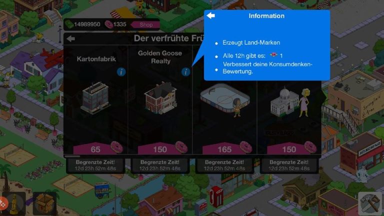 Simpsons Springfield: Gratis-Land-Marke / Landerweiterungen verdienen